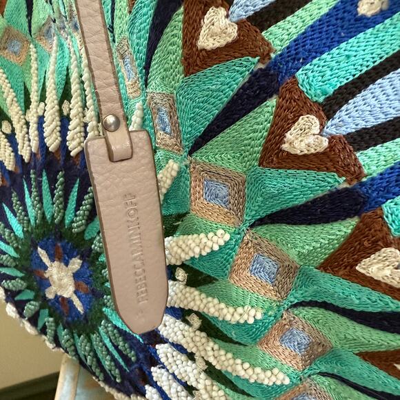 Rebecca Minkoff Embroidered Beaded Leather Tote Bag Gray Blue Green Purple Ivory - Picture 5 of 12